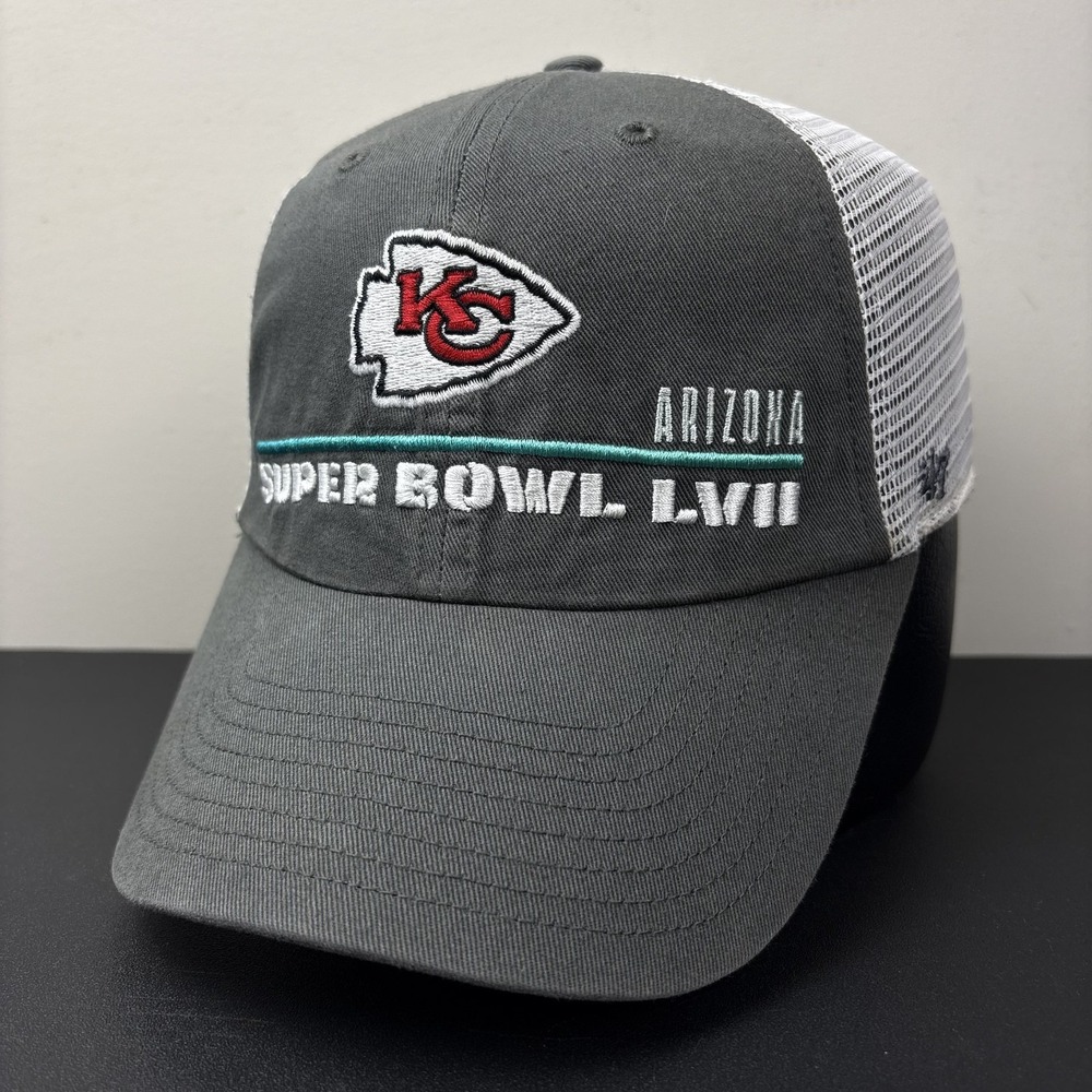 Kansas City Chiefs Super Bowl LVII Snapback Hat 47 Brand Charcoal Grey Mesh Cap